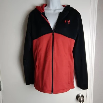 Youth XL Loose Fit Under Armour Storm Coldgear Full Zip Hoodie Black And Red - Image 1 of 4