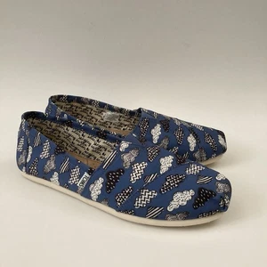 Toms Blue Canvas Cloud Print Slip On Shoes 11 - Picture 1 of 7