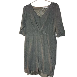 TRINA TURK Women's Grey V-Neckline Short Sleeve Ruched Mini Dress Size 14 - Picture 1 of 10