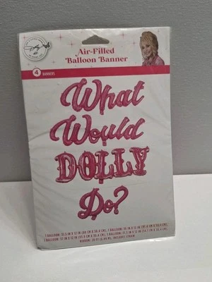 Dolly Parton Party Supply: 1 What Would Dolly Do? Pink Air Fill Balloon Banner - Image 1 of 4