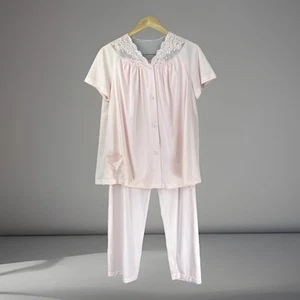 Conjunto de pijama Shadowline vintage 36/S rosa nailon encaje pantalones coqueta sedosa - Imagen 1 de 19