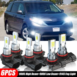 For 2006-2009 Toyota Sienna 6000K 6pcs LED Headlight Hi/Lo+Fog Light Bulbs Kit - Picture 1 of 12