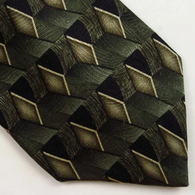 JF J. Ferrar Green Gray Geometric Diamond Pattern 58x3.75 Abstract Classical - Image 1 of 4