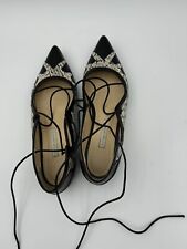 Bionda Castana Exotic Elaphe Laser-Cut Ankle Wrap Black Flats Size 38 / US 8