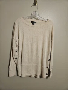 Tahari Womens Beige Cotton Blend Pullover Slit/Button Sides Relaxed Sweater XL - Picture 1 of 8