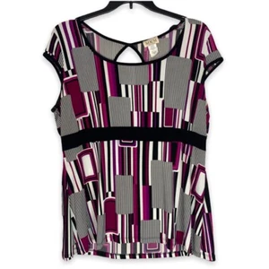 Damen MKM Designs 2X Plus lila Retro Farbblock Schlüsselloch Bluse 70er dehnbar - Bild 1 von 6