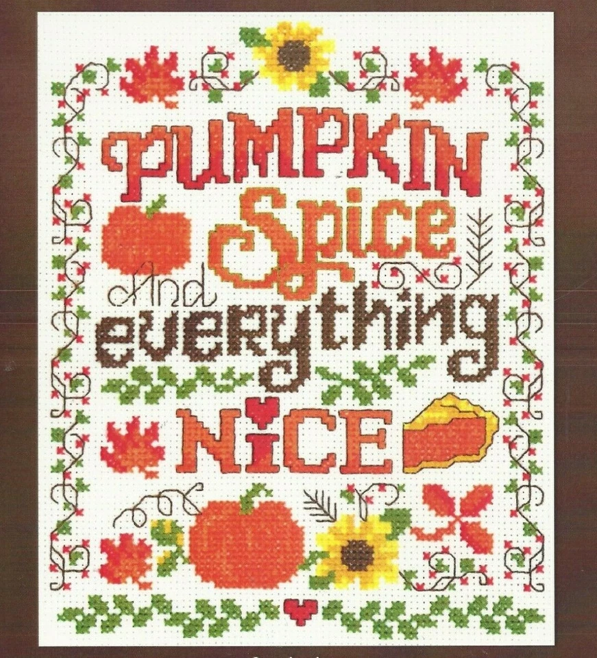 PUMPKIN SPICE--And Everything Nice--Leaves--Pie--Counted Cross Stitch Pattern - Image 1 of 1