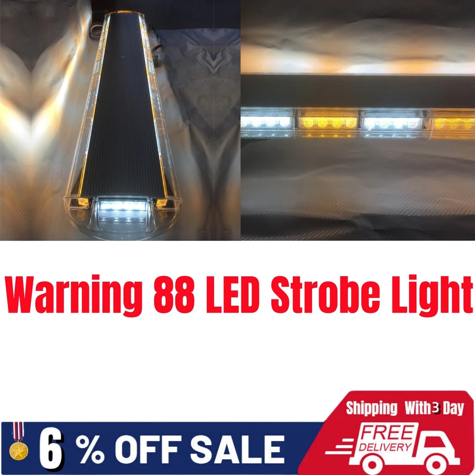 47" Traffic Advisor Emergency Hazard Warning 88 LED Strobe Light Bar Amber White Foto 1 de 4