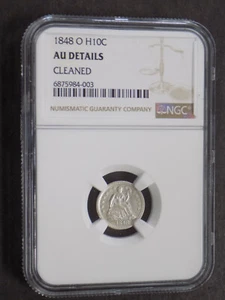 1848 O H10C Seated Liberty Half Dime NGC AU Details - Picture 1 of 4