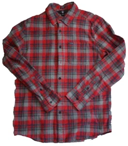 Volcom Flannel Shirt Men's Medium Red Gray Plaid long Sleeve Button Up Cotton - Picture 1 of 5