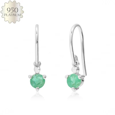 Pendientes colgantes de gancho de esmeralda genuina de platino 950 de 0,45 quilates joyería regalo-hechos a mano Foto 1 de 4