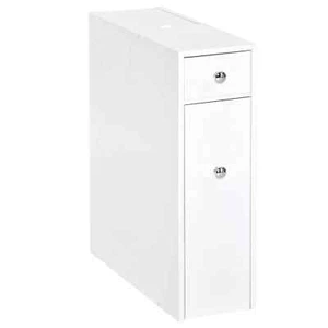 Slim Floor Cabinet Narrow Wooden Storage with Drawers Bathroom White - Picture 1 of 11