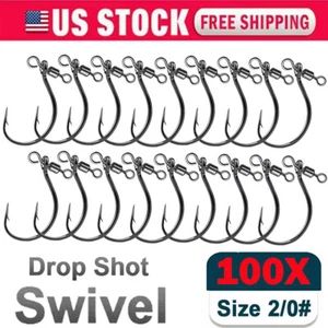 100PC 2/0# Drop Shot Hook Swivel Soft Lure Worm Hooks For Bass Carp Catfish HOT - Picture 1 of 11