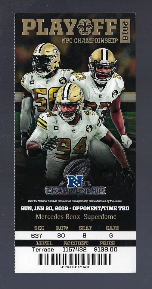 SIN PI - CAMPEONATO NFL NFC 2018-2019 PLAYOFFS RAMS @ SAINTS BOLETO COMPLETO Foto 1 de 1