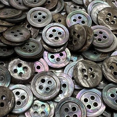 Black-Smoke-Rainbow Pearl Shell Shirt Size Button Classic Rim 11mm, 7/16" 4hole - Image 1 of 3