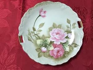 Splendido piatto per torta maneggiato Lefton Heritage ~ verde nuovo ~ HP ROSE ROSA - Foto 1 di 5