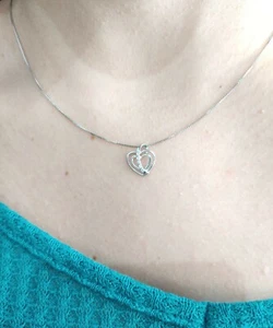 COLLANA A CUORE CON ZIRCONI BIANCO CATENINA A 45 CM IN ARGENTO 925 RODIATO CH15 - Foto 1 di 3