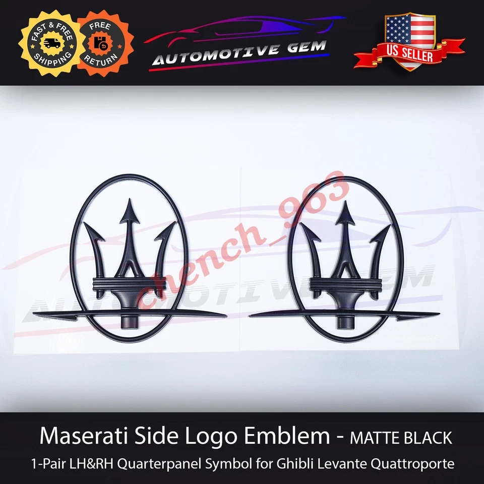 Insignia de cuarto de panel negro mate emblema logotipo lateral Maserati Ghibli Quattroporte Foto 1 de 4