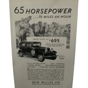 Vintage 1930 Willys Six 72 Miles an Hour Ad Advertisment - Picture 1 of 4