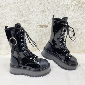 Slacker 220 Black Matte & Patent Lace Up Zipper Mid Calf Boots DEMONIA Goth NY - Picture 1 of 11