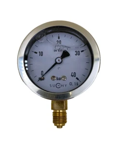 Manometer 0 - 40 bar 1/4" Anschluss unten Ø 63mm Glycerin gedämpft Kl. 1.6 - Bild 1 von 3