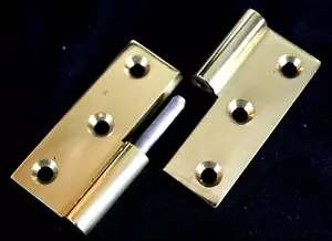 2” Brass Left Butt Hinge Lift Off Knuckle Stationary Steel Pin Countersunk Holes - Picture 1 of 11