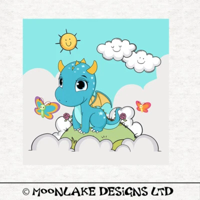 MOONLAKE FABRICS LTD Kinder - Drachen Design, blaue Stoffbastelbahnen in 100% Baumwolle oder Polyester