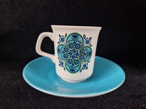 "Retro J&G Meakin türkis & weiß Kaffeetasse & Untertasse ""abstrakte Blumenmuster" - Bild 1 von 6