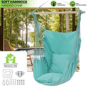 Patio Hammock Chair Macrame 350LBS Swing Hanging Rope w/Side Pocket&Cushion Seat - Picture 1 of 11