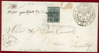 Italian States-Roman States 1854, #1a ½b Solo on Cover, Single Franking CV $600 - Image 1 of 2