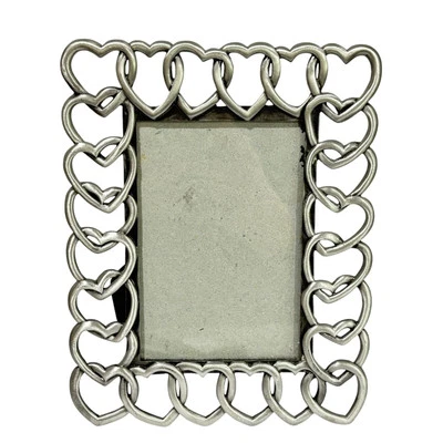 Pewter picture frame interlocking hearts photo holder silvertone metal 3.5" x 5" - Image 1 of 4