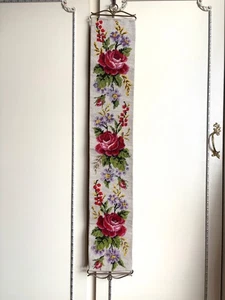 Vintage Embroidered Tapestry Bell Pull Wall Hanging Decoration - Floral Rose - Picture 1 of 7
