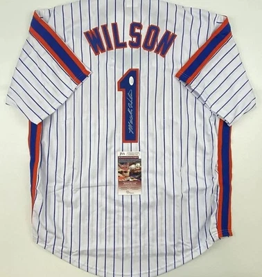 MOOKIE WILSON New York Autographed Signed Pinstripe Baseball Jersey JSA COA - Image 1 of 3
