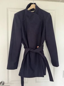 Women’s Ted Baker Navy Short Coat Belted And Buttoned Ted Size 3 - Picture 1 of 3
