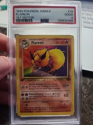 Flareon Jungle 1st Edition Regular Rare Card 19/64 1999 PSA 2 Good Pokemon Card - Image 1 of 2