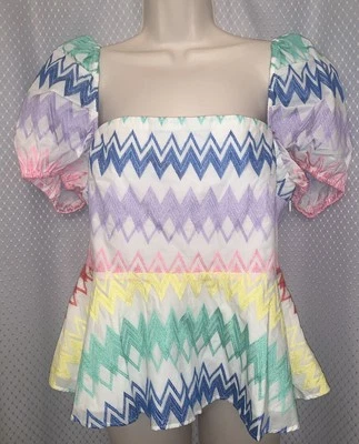 Anthropologie Yumi Kim zigzag embroidered peplum top size large - Image 1 of 2