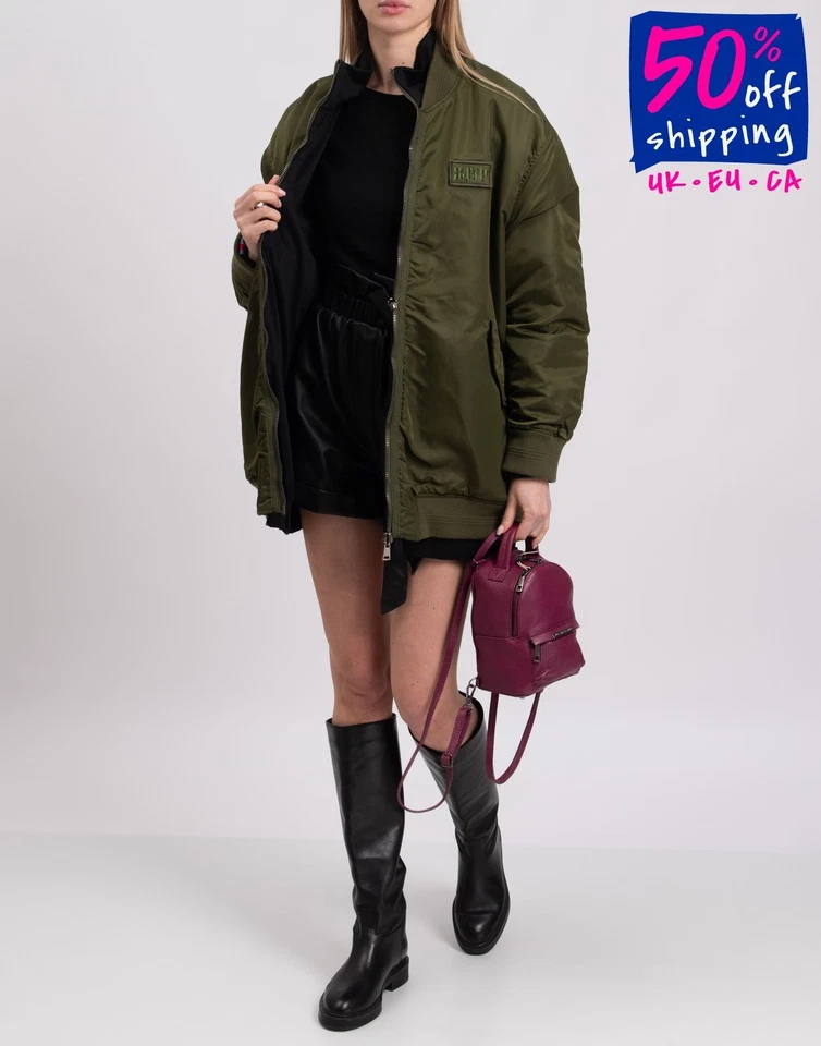 RRP €670 SJYP Bomber Style Jacket Size S Layered Striped Trim Logo Ribbed Neck - Image 1 of 4