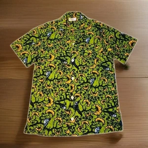 Swahili Coast Camp Shirt All Cotton Blue Birds Green Yellow Tribal NWOT Men's L - Picture 1 of 9