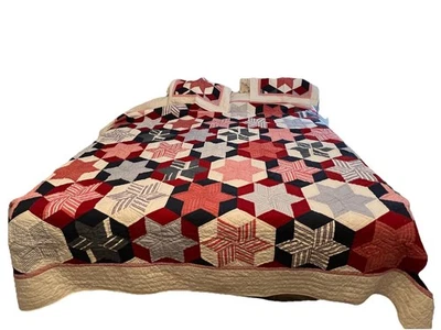 Cremieux USA  Stars Plaid Patchwork Oversized Queen Quilt 2 Shams - Image 1 of 4