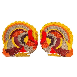 Vtg Quilted Turkey Handmade Thanksgiving Decor Placemats Set of 4- 12" X 14" C30 - Picture 1 of 4