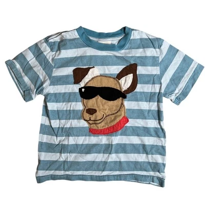 Mini Boden 5-6Y Boy Stripped Blue/White Dog Graphic  T-Shirt  - Image 1 of 4