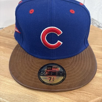 Chicago Cubs New Era 59fifty 7 3/4 Baseball Cap Hat MLB Blue W/ Leather - Image 1 of 4