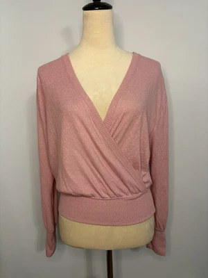 Suéter para mujer Anthropologie imitación envoltura rosa claro talla XS Foto 1 de 4