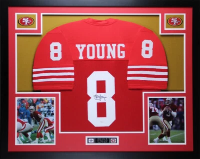 Camiseta deportiva Steve Young autografiada y enmarcada roja de los 49ers automática certificado de autenticidad JSA Foto 1 de 4