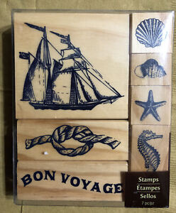 NEW!  Recollections BON VOYAGE SEA SHIP SHELLS 7 pc Rubber Ink Stamps