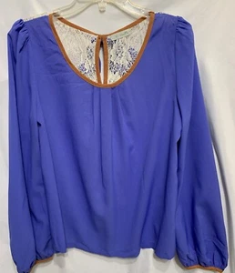 By Stella Purple Lace Bow Back Top Blouse Long Sleeve Large - Picture 1 of 8