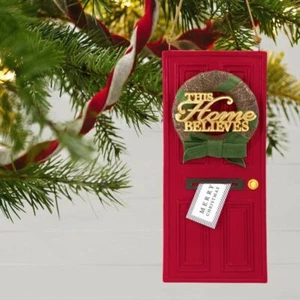 Hallmark 2019 This Home Believes Red Door w/ Christmas Wreath Keepsake Ornament - Picture 1 of 2