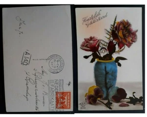 1927 Netherlands Postcard " Congratulations" ties 2c stamp cancelled Amsterdam - Picture 1 of 3