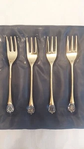 Gold Toned Dessert Forks w Crystal Tipped Handles Cocktail Set of 4 NIB Gift 5" - Picture 1 of 5