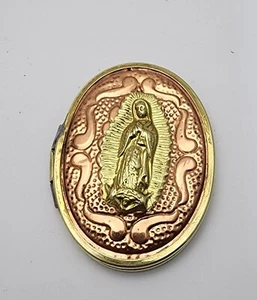 Antique or Vintage Folding Devotional Prayer Mirror Repousse Virgin Mary - Picture 1 of 9